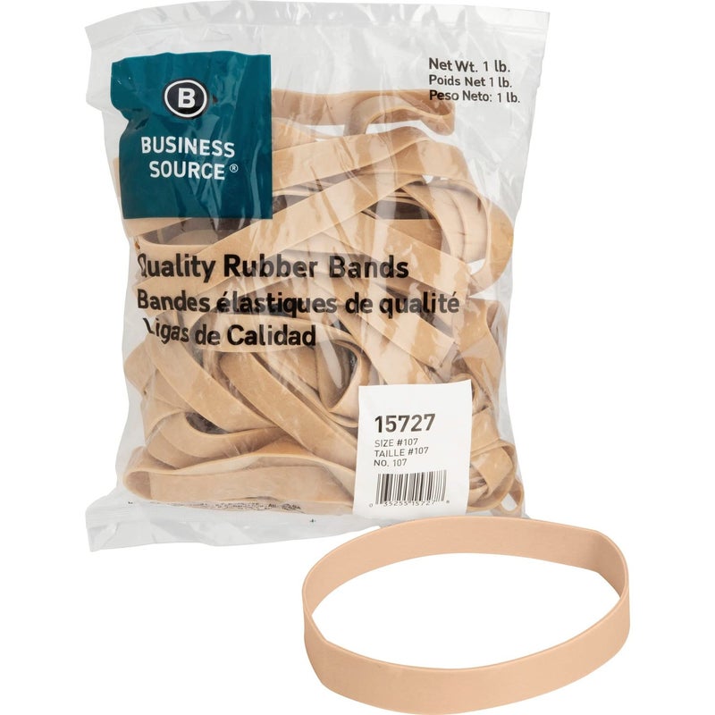 Business Source 15727 Rubber Bands,Size 107,1 lb./BG,7-Inch x5/8-Inch ,Natural Crepe - Image 1